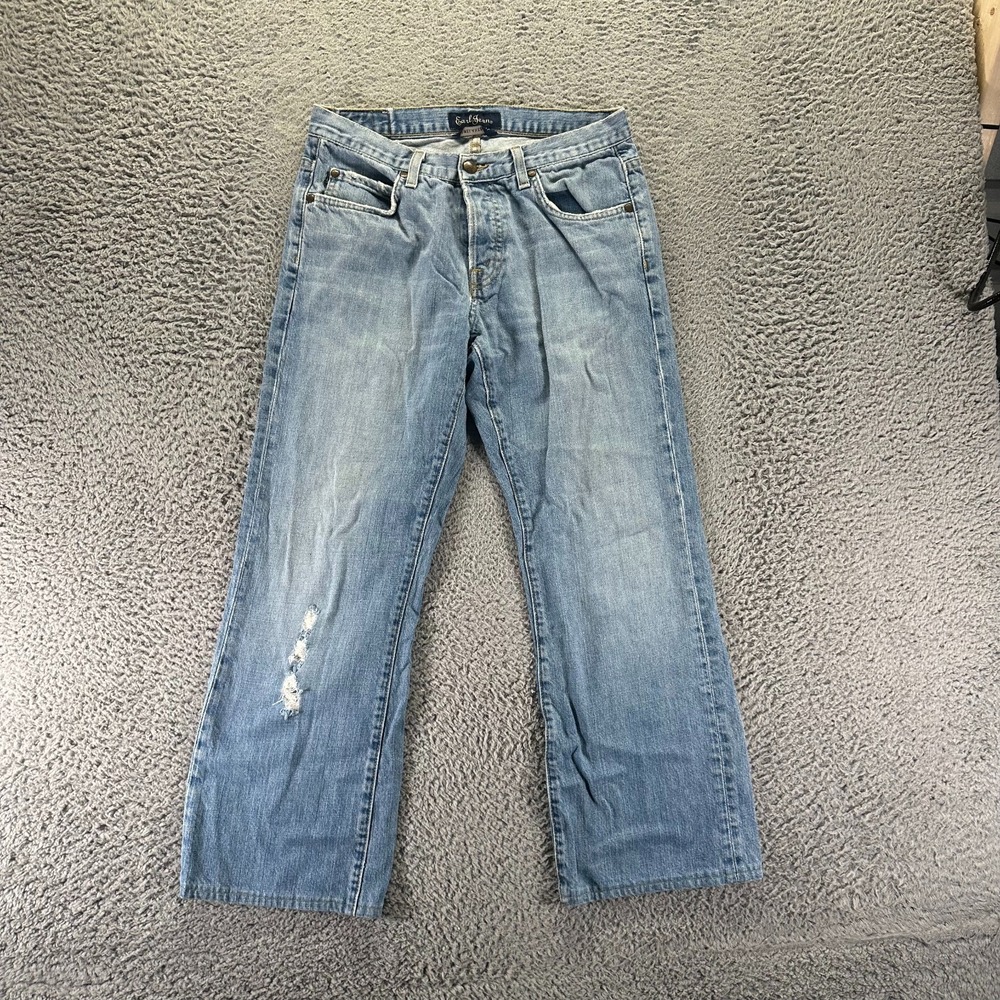 Vintage Earl Jeans Mens 30x28 Blue Cotton Denim Wide-Leg Relaxed Button-Fly USA